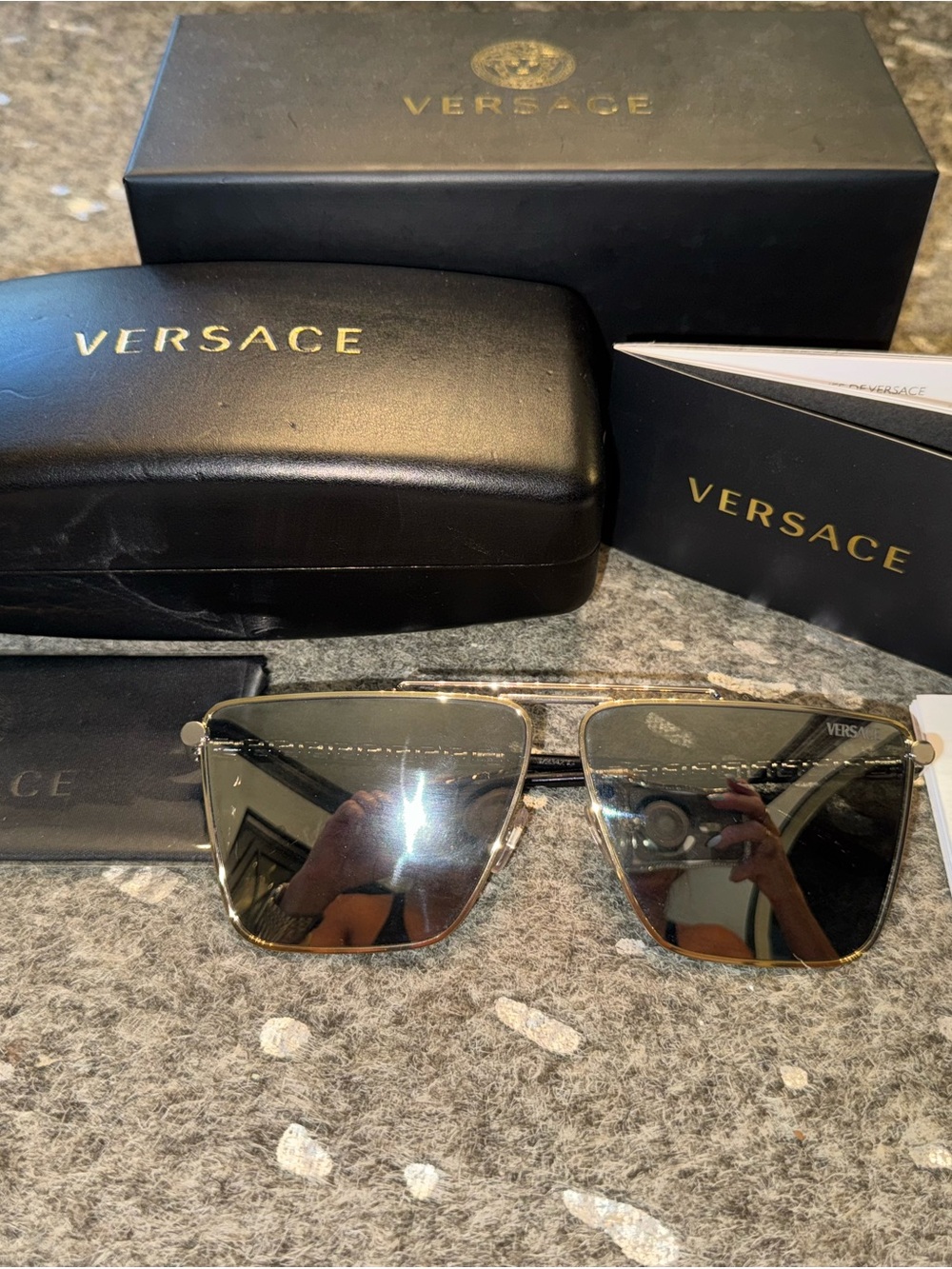 Versace Unisex Gold and Silver Mixed Metal Frame with Mirrored Lens Sunglasses